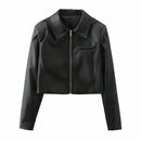 Moda curta jaqueta de motociclista feminina couro falso turn-down colarinho zíper estilo rua solto ajuste manga longa casaco de inverno