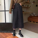 Saia Jeans Feminina Midi Modeladora Casual de Cintura Alta Vintage com Fenda Lateral A-Line Bodycon Confortável de Algodão