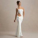 Vestido Longo Feminino Elegante para Festa e Baile, Sensual, de Verão, com Um Ombro Só, Estilo Irregular e Justo ao Corpo, Estilo Estrangeiro