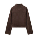 Jaquetas casaco feminino zartins 2025 recortadas topos manga longa outwear sólido elegante moda chique casaco camurça jaqueta de couro feminino
