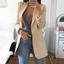 Jaqueta Elegante 2026: Blazer Feminino Casual Britânico Profissional Sem Botões com Gola e Bolso Simples