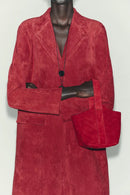 Casaco Feminino de Outono Estilo Minimalista Manga Longa com Barra Reta Efeito Camurça Reversível Estilo Commute Comprimento ...