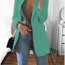 Cardigan feminino europeu e americano, com lapela, corte slim, elegante, manga comprida, estilo blazer.