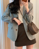 Blazer entalhado de manga comprida feminino, Casaco, Casacos, Entalhado, Botões, Chique, Escritório, Trabalho, Moda coreana, Fofo, Trabalho, Outono, Inverno, Outono, 2024