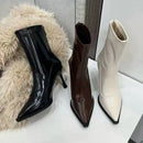 Outono inverno feminino botas de tornozelo fino moda elegante apontou toe sapatos finos salto alto feminino morder botas curtas