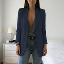 Jaqueta Elegante 2026: Blazer Feminino Casual Britânico Profissional Sem Botões com Gola e Bolso Simples