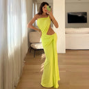 Vestido Longo Feminino Elegante para Festa e Baile, Sensual, de Verão, com Um Ombro Só, Estilo Irregular e Justo ao Corpo, Estilo Estrangeiro