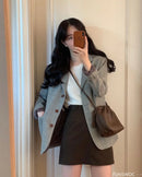 Blazer entalhado de manga comprida feminino, Casaco, Casacos, Entalhado, Botões, Chique, Escritório, Trabalho, Moda coreana, Fofo, Trabalho, Outono, Inverno, Outono, 2024