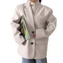 Blazer cáqui feminino com senso de design, mangas compridas de lã quente de outono e inverno, jaqueta de terno estilo preguiçoso casual