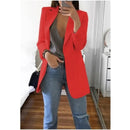 Cardigan feminino europeu e americano, com lapela, corte slim, elegante, manga comprida, estilo blazer.