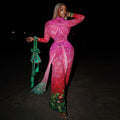 Sexy carta impressão transparente malha sheer vestido 2025 nova moda outono inverno elegante manga longa clube festa vestidos longos