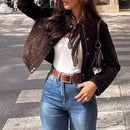 Jaquetas casaco feminino zartins 2025 recortadas topos manga longa outwear sólido elegante moda chique casaco camurça jaqueta de couro feminino