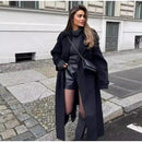 Elegante Casaco Feminino de Lã Preto 2025 Outono Inverno Estilo Coreano Hepburn Miniatura Agasalho de Lã Manga Longa Gola de ...