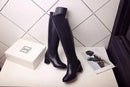 Botas altas no joelho para mulheres, sapatos pretos longos, saltos grossos, quentes, elegantes, senhoras, outono, inverno