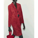 Casaco Feminino de Outono Estilo Minimalista Manga Longa com Barra Reta Efeito Camurça Reversível Estilo Commute Comprimento ...