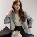 Blazer entalhado de manga comprida feminino, Casaco, Casacos, Entalhado, Botões, Chique, Escritório, Trabalho, Moda coreana, Fofo, Trabalho, Outono, Inverno, Outono, 2024