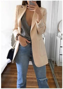 Cardigan feminino europeu e americano, com lapela, corte slim, elegante, manga comprida, estilo blazer.