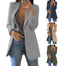 Jaqueta Elegante 2026: Blazer Feminino Casual Britânico Profissional Sem Botões com Gola e Bolso Simples