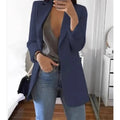 Cardigan feminino europeu e americano, com lapela, corte slim, elegante, manga comprida, estilo blazer.