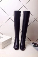 Botas altas no joelho para mulheres, sapatos pretos longos, saltos grossos, quentes, elegantes, senhoras, outono, inverno