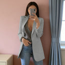 Jaqueta Elegante 2026: Blazer Feminino Casual Britânico Profissional Sem Botões com Gola e Bolso Simples