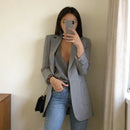 Jaqueta Elegante 2026: Blazer Feminino Casual Britânico Profissional Sem Botões com Gola e Bolso Simples