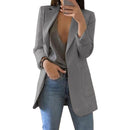 Jaqueta Elegante 2026: Blazer Feminino Casual Britânico Profissional Sem Botões com Gola e Bolso Simples