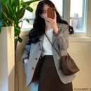 Blazer entalhado de manga comprida feminino, Casaco, Casacos, Entalhado, Botões, Chique, Escritório, Trabalho, Moda coreana, Fofo, Trabalho, Outono, Inverno, Outono, 2024