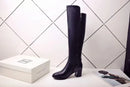 Botas altas no joelho para mulheres, sapatos pretos longos, saltos grossos, quentes, elegantes, senhoras, outono, inverno