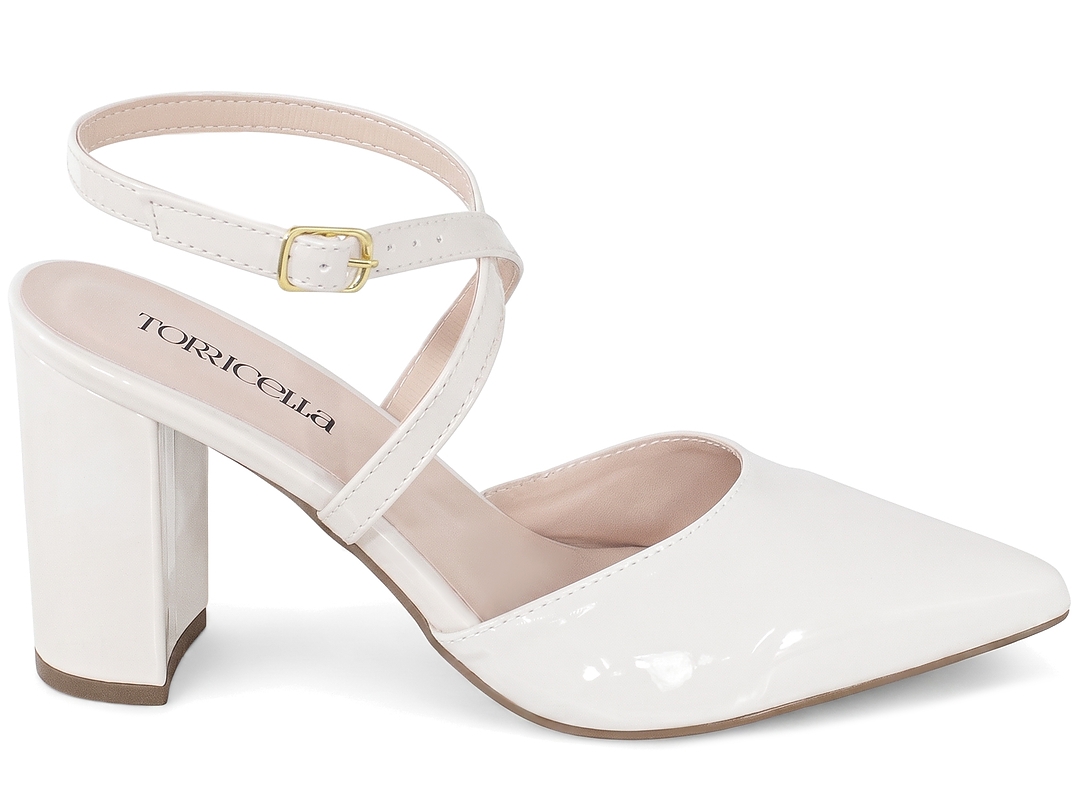 Scarpin feminino Off White tira cruzada salto 8cm