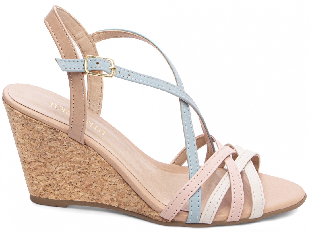 Sandália feminina anabela multicolor plataforma 7cm