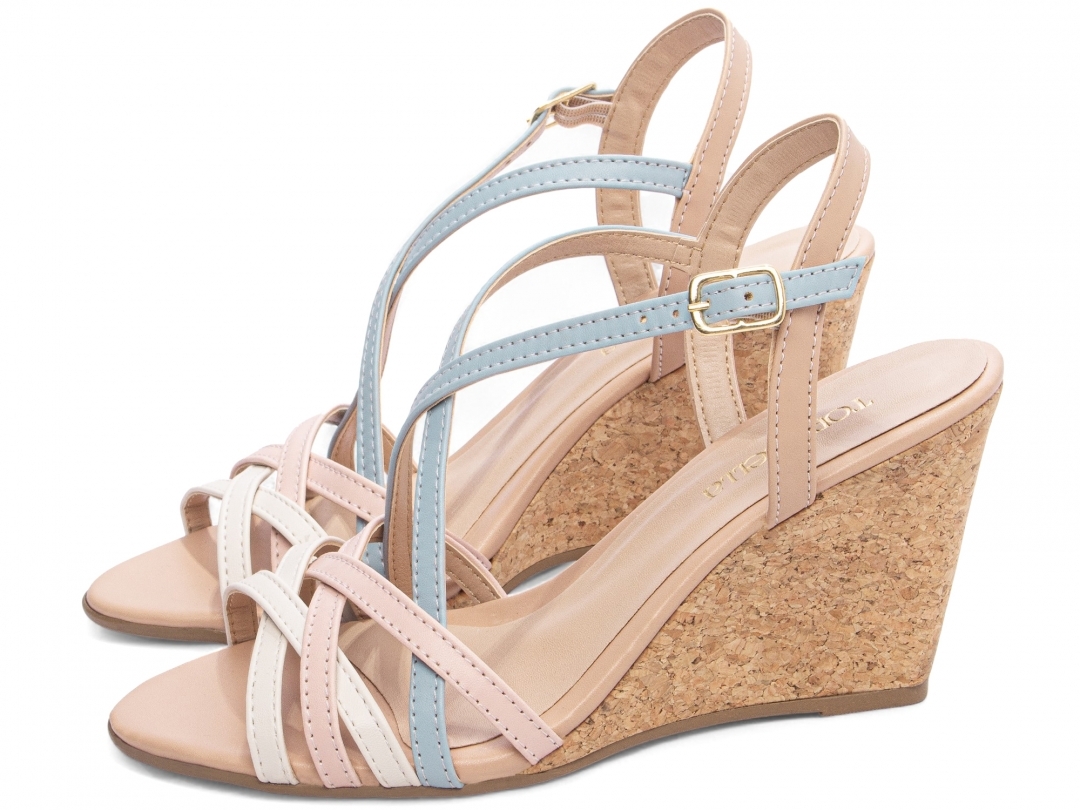 Sandália feminina anabela multicolor plataforma 7cm