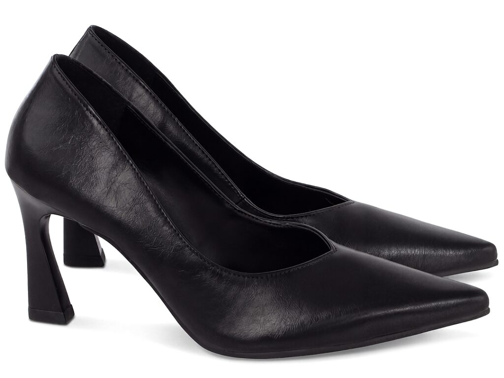 Scarpin Feminino Preto Salto Taça 8cm Bico Fino Corte V