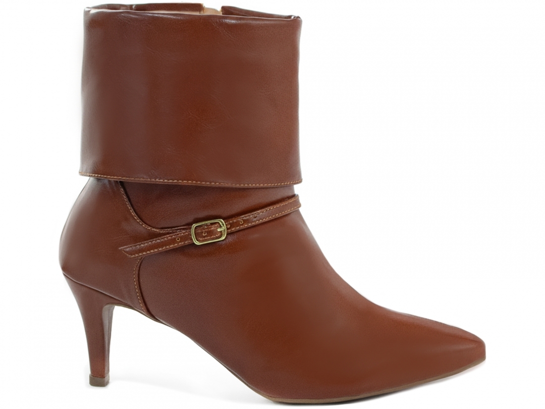 Bota Feminina Caramelo Cano Curto Salto 7cm Elegante