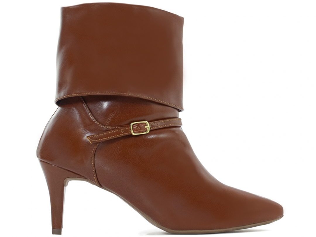 Bota Feminina Caramelo Cano Curto Salto 7cm Elegante