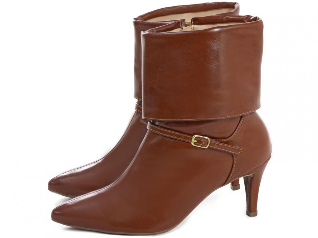 Bota Feminina Caramelo Cano Curto Salto 7cm Elegante