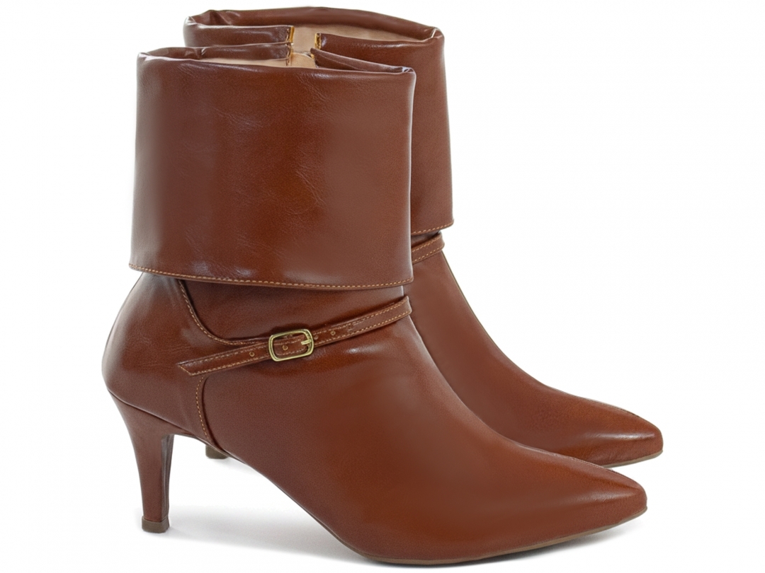 Bota Feminina Caramelo Cano Curto Salto 7cm Elegante