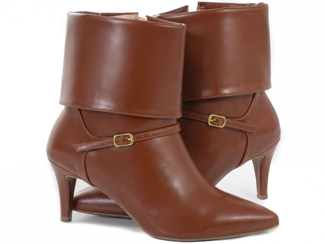 Bota Feminina Caramelo Cano Curto Salto 7cm Elegante