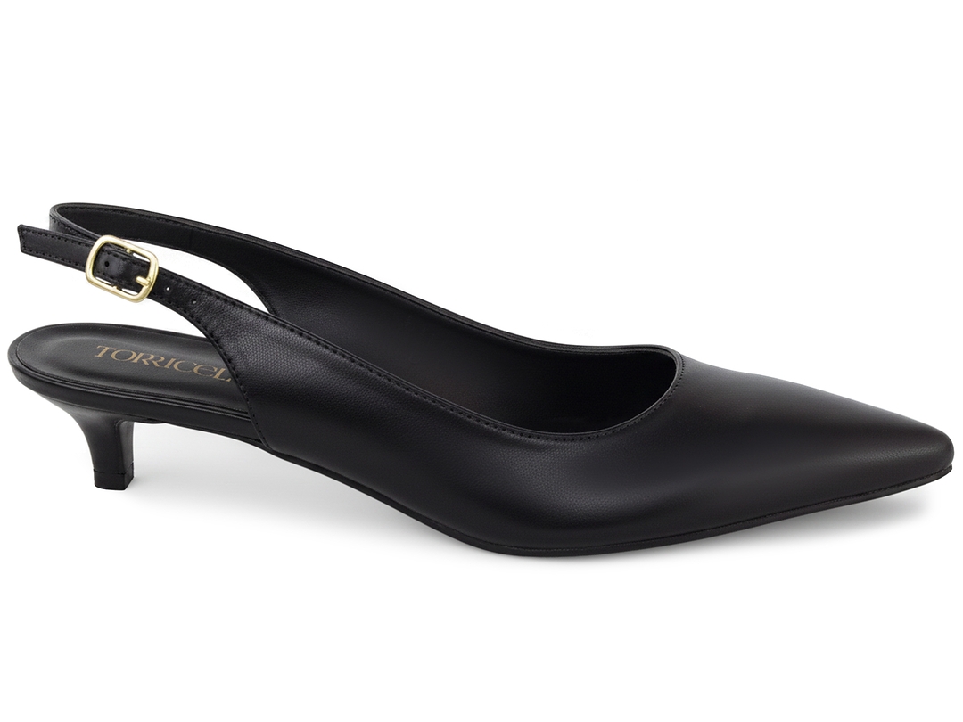 Scarpin Slingback Feminino Preto Salto Baixo 4cm Bico Fino