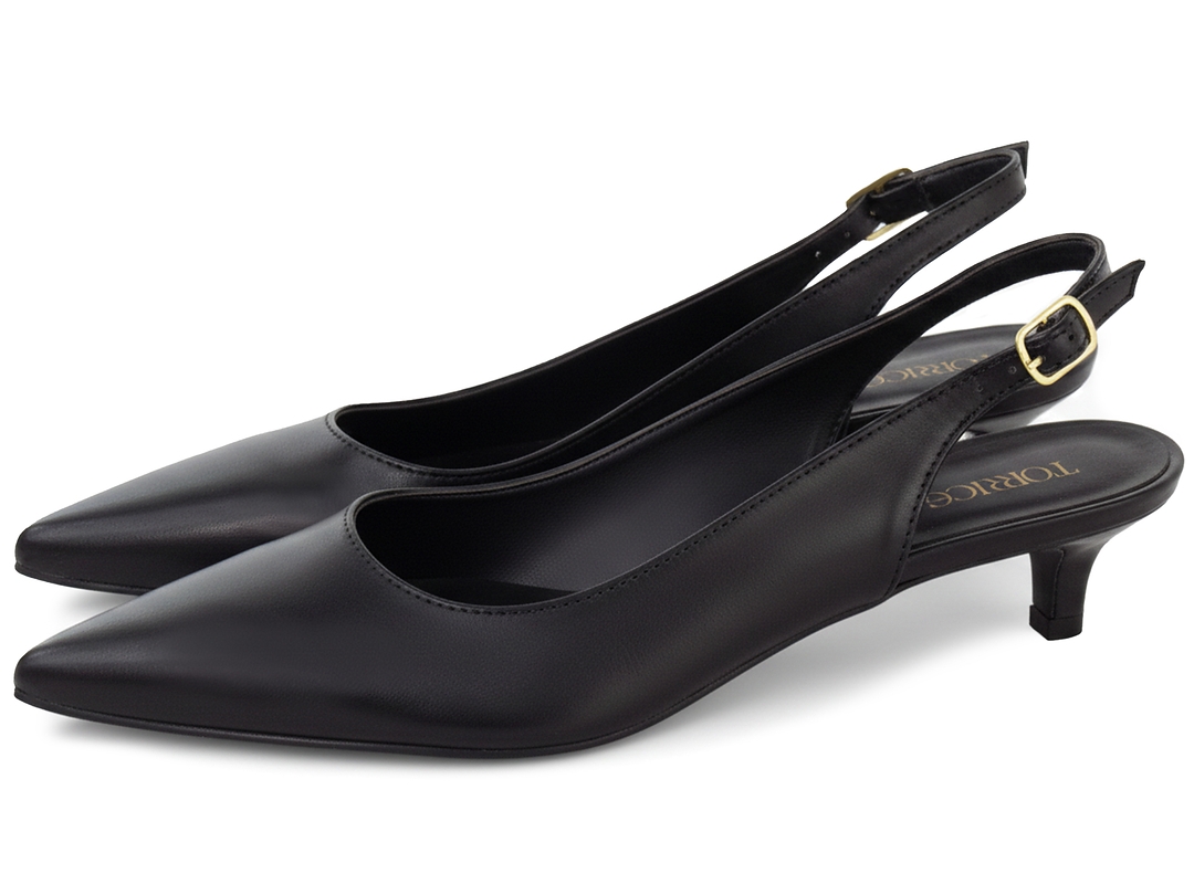 Scarpin Slingback Feminino Preto Salto Baixo 4cm Bico Fino