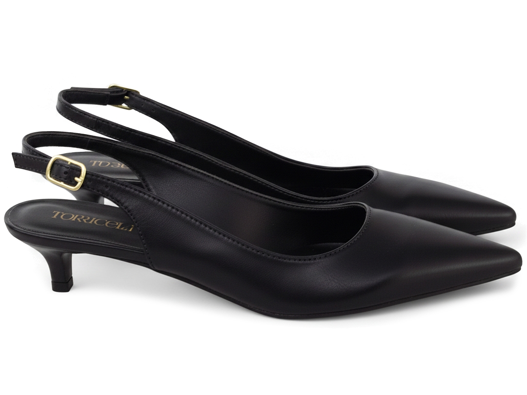 Scarpin Slingback Feminino Preto Salto Baixo 4cm Bico Fino
