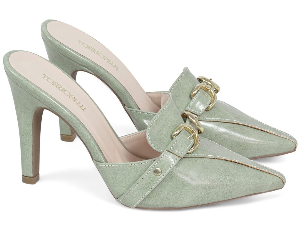 Scarpin Mule Feminino Verde Salto Fino 9cm Bico Fino