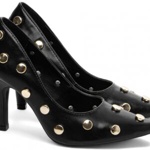 Scarpin Feminino Preto com Apliques Dourados Salto 9cm