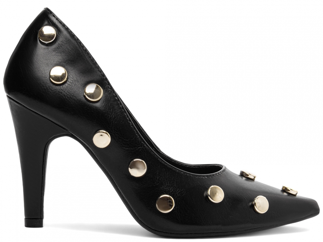 Scarpin Feminino Preto com Apliques Dourados Salto 9cm
