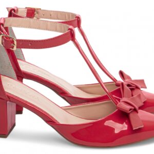 Scarpin Feminino Vermelho Verniz Laço Salto Grosso 6,5cm