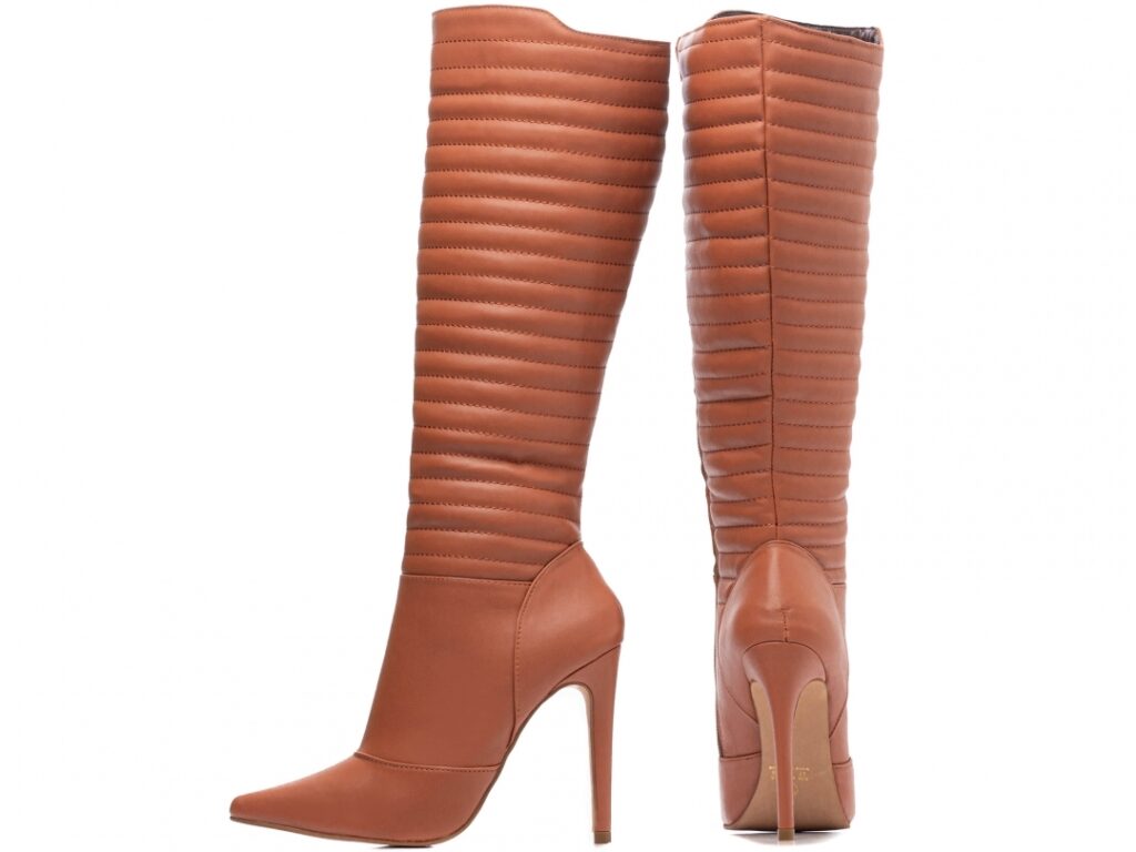 Bota Feminina Caramelo Cano Alto Bico Fino Salto 12cm