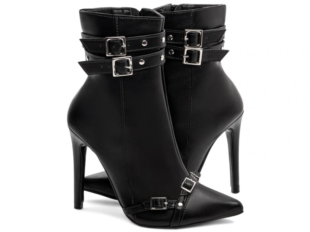 Bota Feminina Preta Bico Fino Cano Médio Salto 12cm
