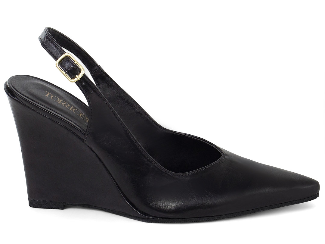 Scarpin Slingback Feminino Preto Anabela 9cm Corte V