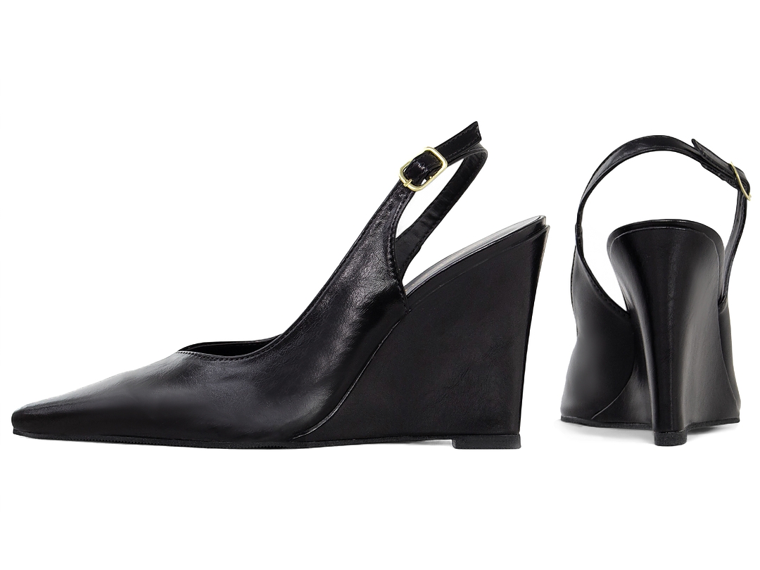 Scarpin Slingback Feminino Preto Anabela 9cm Corte V