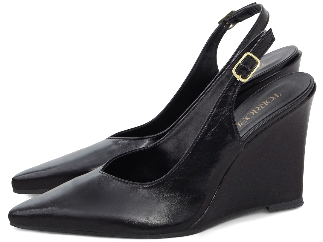 Scarpin Slingback Feminino Preto Anabela 9cm Corte V
